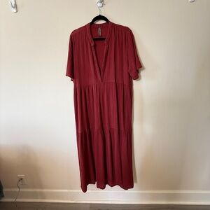 Anthropologie Dark Orange Kallie Flowy Maxi Dress